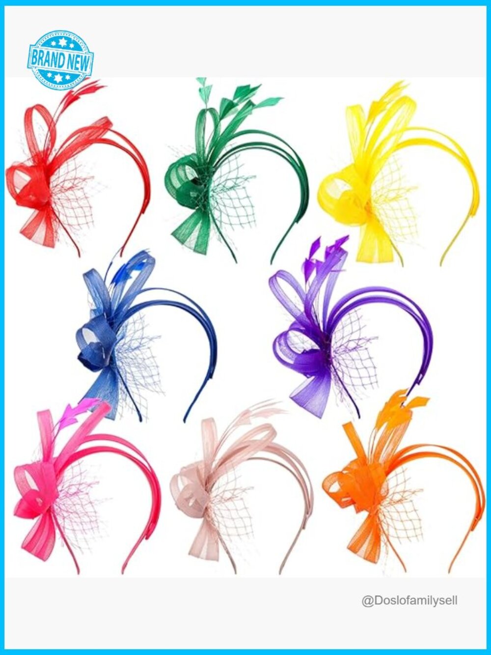 Fascinator Headband Set of 8 Feather Mesh Tea Party Derby Church Wedding